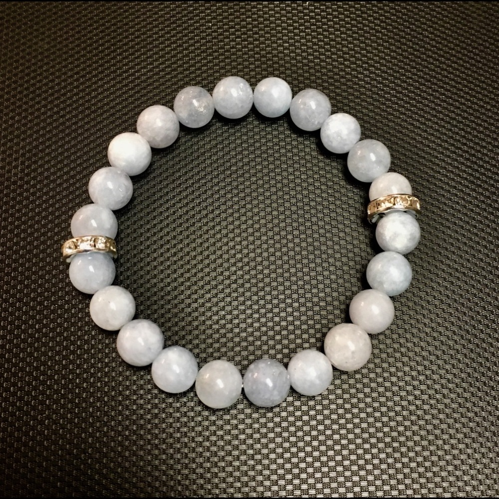 Aquamarine Natural Bead Bracelet Czech Crystal 7”